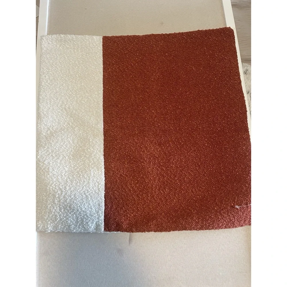 3 Rust & Cream Colorblock Knit Pillow Cover Textured‎ Bouclé Modern Decor Boho
